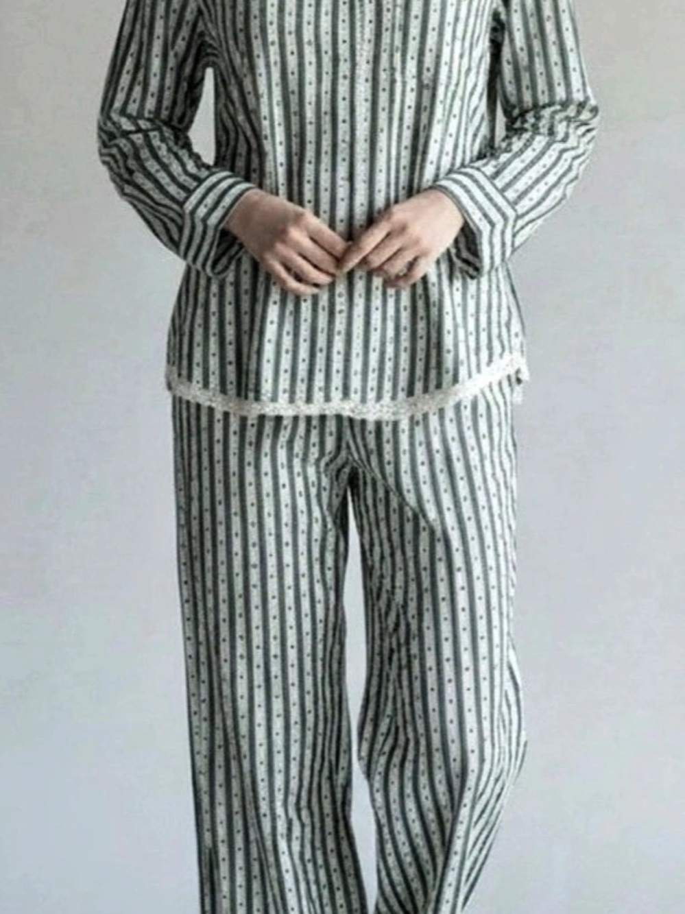 Aerie Pajama Long Set Gray & White Striped Pajama Set